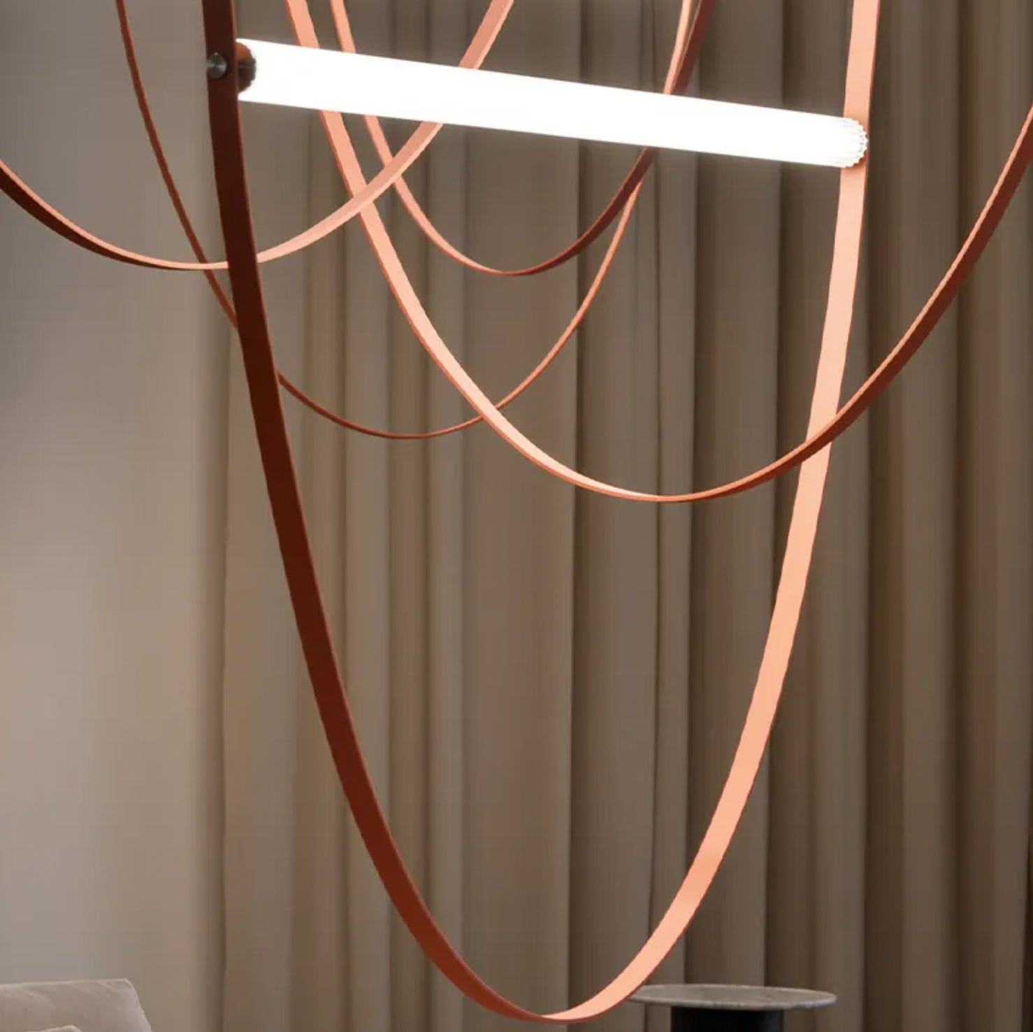 Beige Leather Strap Hanging Chandelier Light